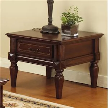 Single Drawer Traditional End Table with Nailhead Trim